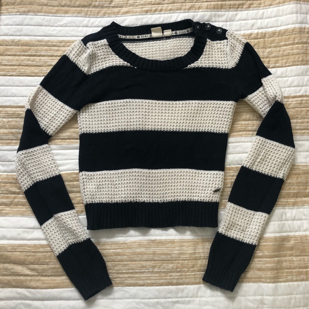 Roxy Navy Striped Crop Sweater